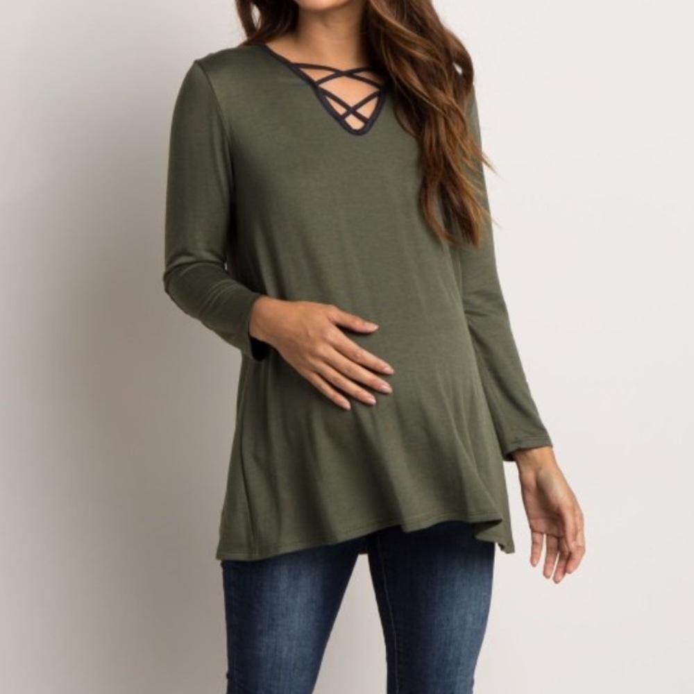 Olive long sleeve maternity top